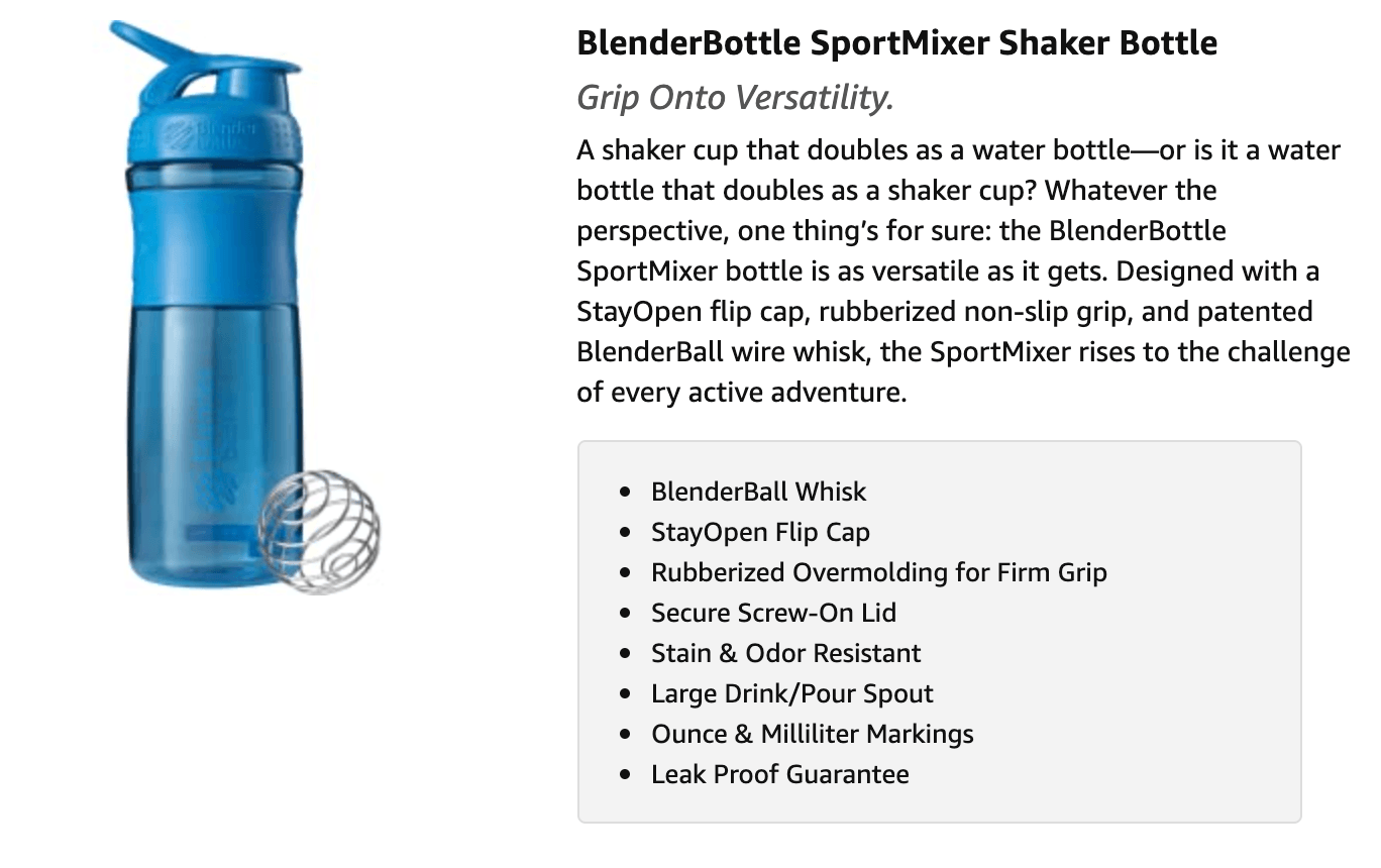 BlenderBottle SportMixer Tritan Grip Shaker Bottle, 20-Ounce